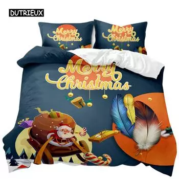 Christmas Duvet Cover Set Holiday Twin Bedding Set with Santa Print for Kids Teens Double Queen King Size Polyester Qulit Cover EU single(135x200cm)
