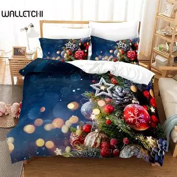 Christmas Duvet Cover Set King Size Snowflake Bells Pattern Festival Bedding Set Polyester Comforter Cover For Kids Boys Girls EU single(135x200cm)