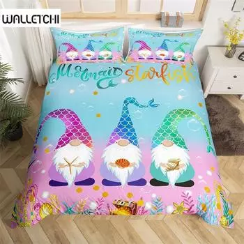 Christmas Duvet Cover Single Queen Santa Claus Bedding Set Microfiber Mermaid Tail Comforter Cover Christmas Gnome Quilt Cover 140x200cm 3pcs