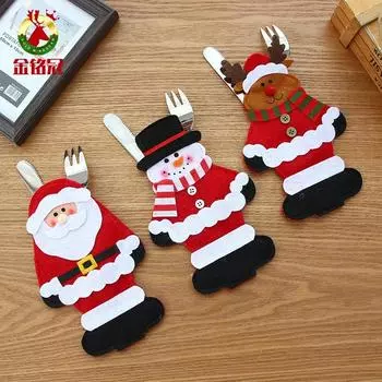 Christmas Elder Snowman Elk Doll Knife And Fork Cutlery Set Cloth Art Knife And Fork Set Decoration For Home Decor Dining Table