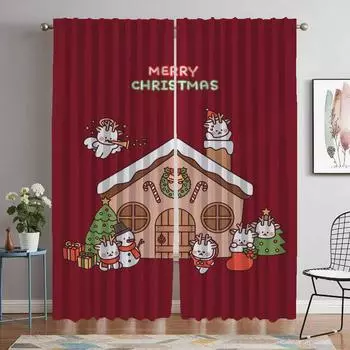 Christmas Elegant Room Curtains for Camera Home Interior Curtains 2 Pieces Tulle for Bedroom Blackout Curtain Partition Shades W50xH70cmx2pcs-CL