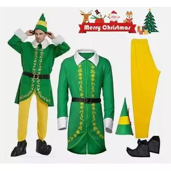 Christmas Elf Cosplay Costume Suit Green Clothes Holiday Decoration Performance 110 Child