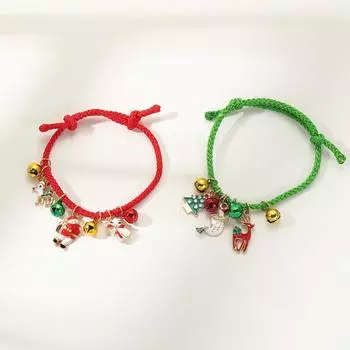 Рождественский браслет с колокольчиком лося для пары, регулируемый браслет с мультяшной масляной каплей в виде трости Санты