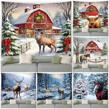 Рождественский узор оленя Гобелен Спальня Гостиная Домашнее рождественское украшение 100x75cm