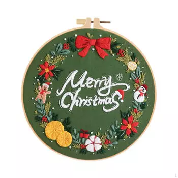 Christmas Embroidery Kit Craft Set Material Package Needlepoint Cross Stitch Kits for Beginners Christmas Wreath B