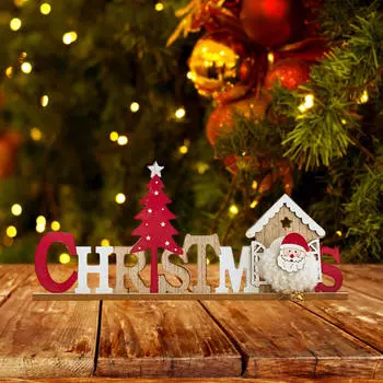 Christmas English Letter Board Wood Sign Wooden Desk Ornament for Kitchen Style A