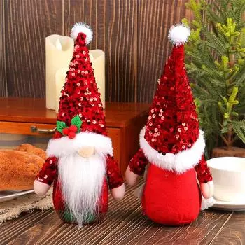Christmas Faceless Doll Decorative Handmade Christmas Sequins Hat Dwarf Gnomes Plush Doll Decorative Year Gift