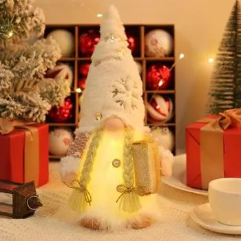 Christmas Faceless Doll Plush Standing Gnome with LED Lights Home Decor Light-up Rudolph A