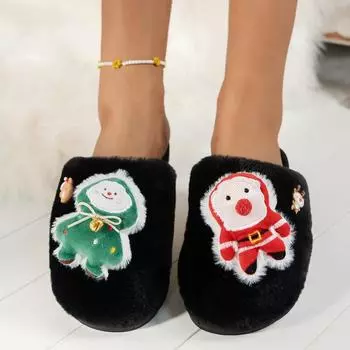 Christmas Fairy Style Cute Furry Slippers Indoor Cotton Slippers Non-slip Soft Women Shoes Pantuflas De Mujer Chaussure Femme 36-37 чёрный