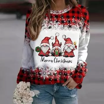 Christmas Fashion Round Neck Women s 3D Printed Pullover Loose Fitting Raglan Sleeves Casual Women s Pullover S