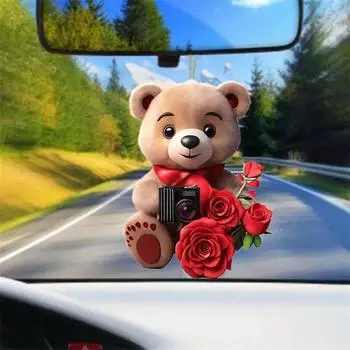 Christmas Festive Acrylic Bear Rose Tree Cute Home Decoration For Car Interior 1