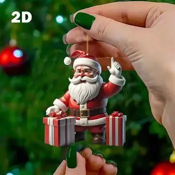 Christmas Flat Acrylic Cartoon Car Haning Pendants Xmas Santa Claus Snowman Ornaments Merry Christmas Decor for Tree Hangings