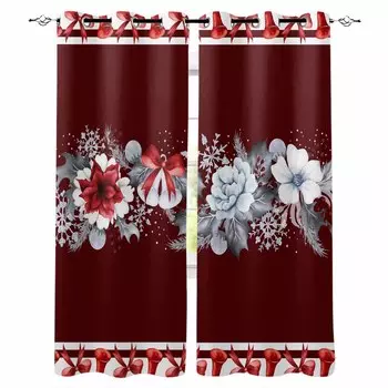 Christmas Flowers Bells Colorful Lights Feathers Blackout Curtains For Living Room Bedroom Window Treatment Blinds Drapes W135 x H60cm