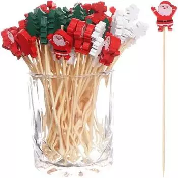 Christmas Food Toothpicks Christmas Desserts Buffet Fruit Salad Tree Reindeer Toothpicks Party Dessert Decorations Toothpick 100pcs