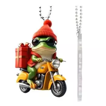 Christmas Frog Ornament Cartoon Frog with Santa Hat Riding Motorcycle Acrylic Pendant AVE