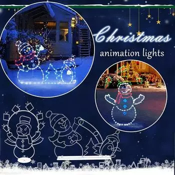 Christmas Fun Animated Snowball Battle Light Strings Christmas Outdoor Garden Snow Light Decorative Frame Signs 1PC