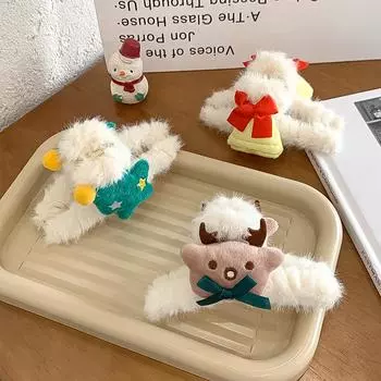 Christmas Furry Snowman Hair Claws Clip Hairpins Xmas Tree Bell Socks Hairstyle Accessories