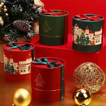 Christmas Gift Box Christmas Eve Kids Gift Bucket Packing Box Red Green Xmas Party Decoration 2025 New Year Decors