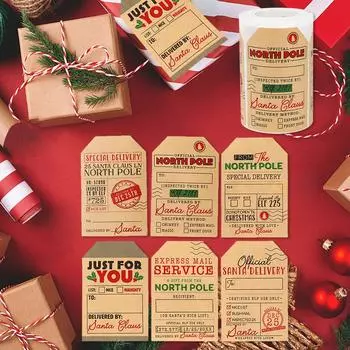 Christmas Gift Box Stickers Merry Christmas Decorations for Home 2024 Box Sticker Xmas Ornament Navidad Natal New Year Gift 2025 as picture