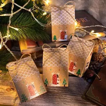 Christmas Gift Boxes Advent Calendar Gingerbread House Paper Box Xmas New Year Party Packaging Supplies Package Bags 24pcs Mixed