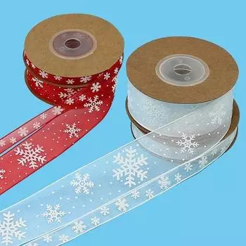 Christmas Gift Wrapper Ribbon White Snowflake Tape for Christmas Present Packaging Xmas Tree Decorative Ribbon 10mx1cm красный