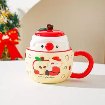 Christmas Gifts Peace Fruit Ceramic Cup with Lid Creative Mug for Girls Cute Household Water Cups Office 401-500ml