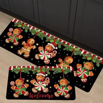 Christmas Gingerbread Candy Cane Kitchen Carpets Entrance Welcome Doormat Living Room Bedroom Laundry Bathroom Non-slip Floormat 40x60cm 16x24inch