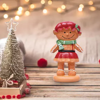 Christmas Gingerbread Decoration Ornament Cute Decorative Sculpture Resin Figurine for Mantel, Red Skirt