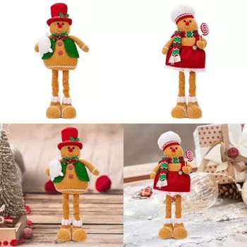 Christmas Gingerbread Doll Ideal Gift Lovely Collectible Extendable Christmas Ornament for Shelf Holiday Desktop Party Office