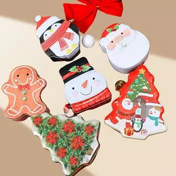 Christmas Gingerbread for Man Metal Gift Box Festive Red White Design with Santa Hat, Snowman, and Gingerbread Man Perfect for Cookies, Candy 6pcs