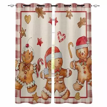 Christmas Gingerbread Man Retro Candy Blackout Curtains For Living Room Bedroom Window Treatment Blinds Drapes W135 x H60cm