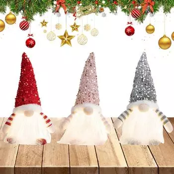 Christmas Glowing Gnome Doll with Sequin Hat Lighted Faceless Gnome Toy Glowing Elf Dolls for New Year Decoration красный