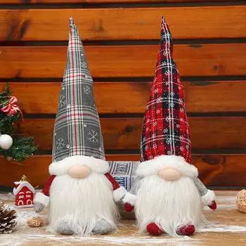 Christmas Glowing Plaid Hat Rudolph Faceless Plush Doll Christmas Atmosphere Decoration Gift Room Decoration Children s Gift красный