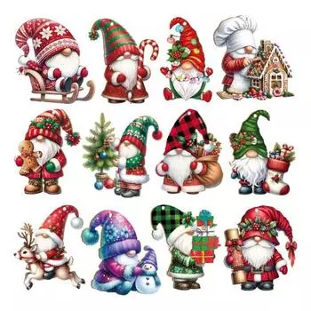 Christmas Gnome Ornaments Wooden Gnome Elf Hanging Decoration Cute Dwarf Doll Xmas Tree Pendant for Holiday Home Party Decor 12pcs
