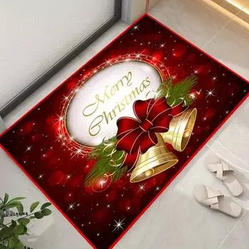 Christmas Gold Bell Non-Slip Floor Mat Front Door Entrance Rug Living Room Bedroom Bathroom Foot Mat Navidad Decorations 2025 40x60cm 16x24inch