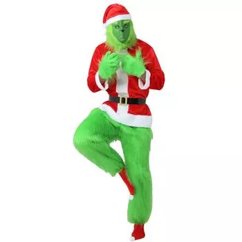 Christmas Green Costumes-Adult Furry Christmas Cosplay Costume Santa Outfit Sets L