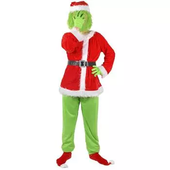Christmas Green Costumes-Children Furry Christmas Cosplay Costume Santa Outfit Sets 110