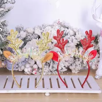 Christmas Hair Band Gold Red Elk Bell Headband Deer Antlers Hair Dress Xmas Pine Needles Headwear Gifts For Kids Po Prop