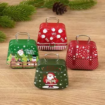 Christmas Handbag Shape Candy Box Metal Tin Cookie Gift Packaging Boxes Kids Xmas Party Favors Happy New Year 2025 Noel Decor as picture