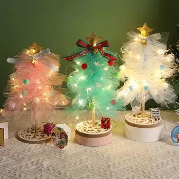 Christmas Handmade DIY Material Luminous Mesh Xmas Tree LED Light DIY Material Package Christmas Party Desktop Decor Kid Gift