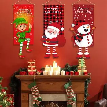 Christmas Hanging Flag Christmas Decoration For Home Xmas Merry Cristmas Ornaments 2025 Noel Navidad Natal New Year 2024