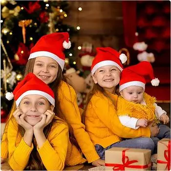 Christmas Hat 12 Pack Plush Santa Hats For Christmas Costume Xmas Party Supplies красный