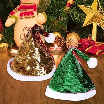 Christmas Hat Red Double-sided Sequin Hat Christmas Decoration Deer Horn Hat Adult and Children s Christmas Hat зелёный
