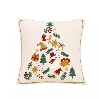 Christmas Holiday, Pillowcase, Teddy Velvet Embroidered Christmas Tree, Gift Living Room Sofa Pillow Cushion Cover. One Size белый