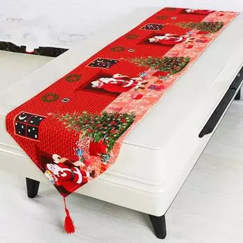 Christmas Holiday Santa Claus Tablecloth Embroidered Table Runner Kitchen Dinner Table Cloth Two Size for You 40x180cm