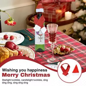 Christmas Home Furnishings Non Woven Scarf+Hat Wine Bottle Decoration Christmas Wine Bottle Decoration One Size красный