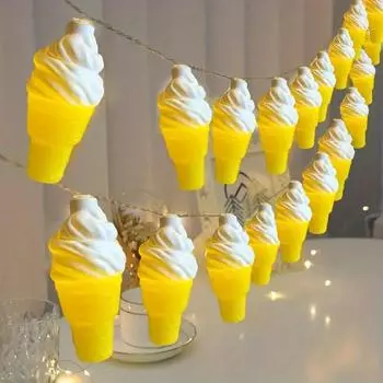 Christmas Ice Cream Led String Lights Indoor Atmosphere New Year Decoration Room Battery Lights Birthday Holiday Party 834 1.5m 10balls USB