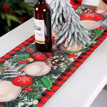 Christmas Imitation Hemp Table Flag Zhongran Classic Christmas Ball Tablecloth Living Room Kitchen Christmas Decorations