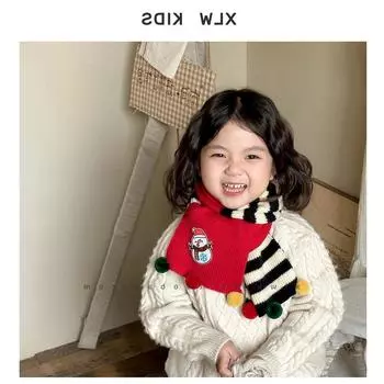 Christmas~ ins wind children s autumn and winter scarves, boys and girls cold-proof and warm knitted striped color matching scarves
