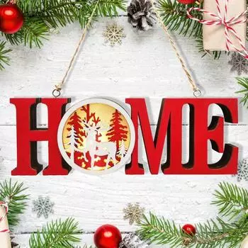 Christmas Joy/Home Letter Sign Deer & Trees Pattern Wood Joy Letter Sign Xmas Holiday Decoration for Home Wall Window